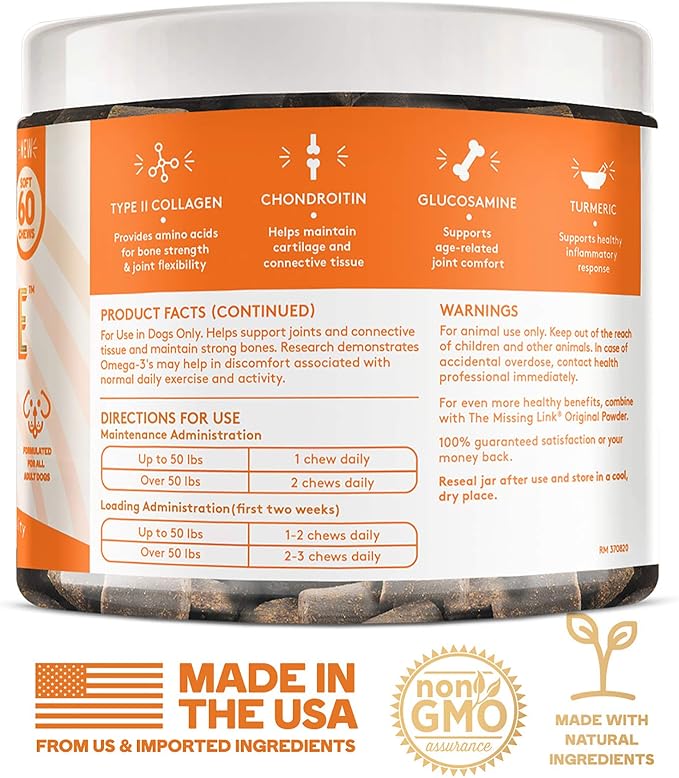 The Missing Link Collagen Care Hip & Joint Soft Chews 60ct - Daily Mobility & Anti-Inflammatory Support for Dogs