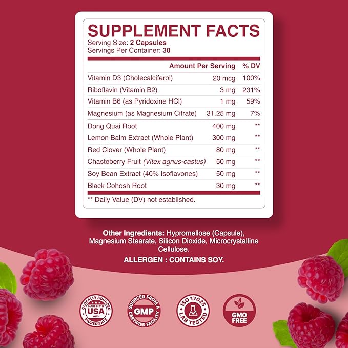 Phytoral Complete Herbal Menopause Supplement for Women - Female Hormone Balance Capsules for Night Sweats Hot Flashes & Mood Swings with Dong Quai Chaste Berry & Black Cohosh Root - 60 Count