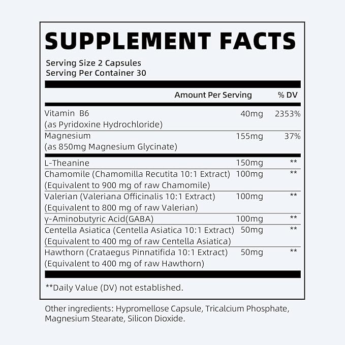 iMATCHME Magnesium Glycinate 850mg Capsules with L-Theanine, Chamomile & GABA for Sleep, Calmness, Muscle, Bone Health & Immune Support, Magnesium for Women and Men, Vegan, High-Absorption, 60 Count