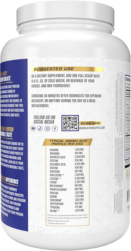 Alpha Supps ISO, Low Carb 100% Whey Protein Isolate Powder, 25 Grams Per Serving, Helps Support Muscle Growth, Low Sugar and Gluten Free (Chocolate Peanut Butter, 2 lb)