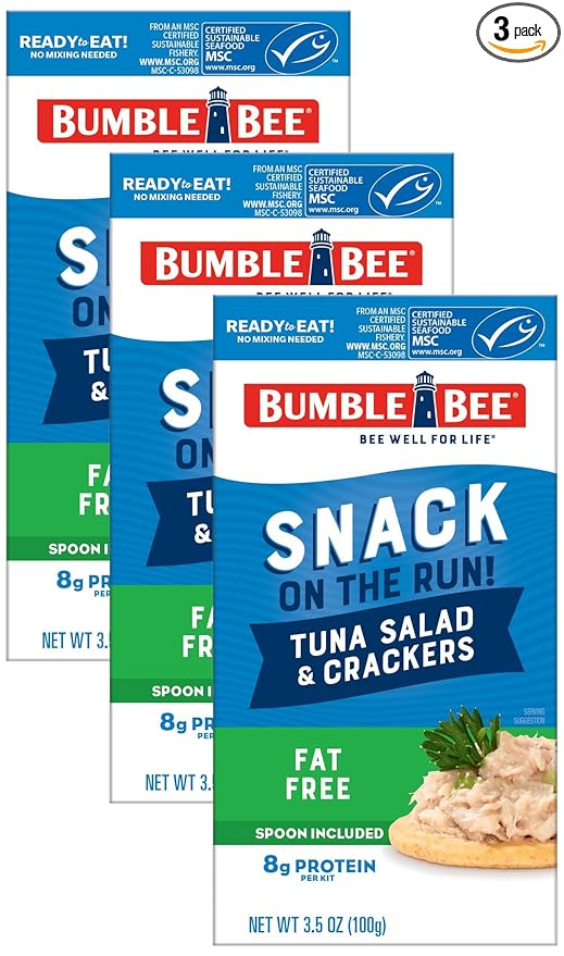Bumble Bee Snack On The Run Fat-Free Tuna Salad with Crackers Kit - Ready to Eat Protein Snack Pack - 8g Protein per Box - Wild Caught MSC Certified Tuna - 3.5 oz (Pack of 3)