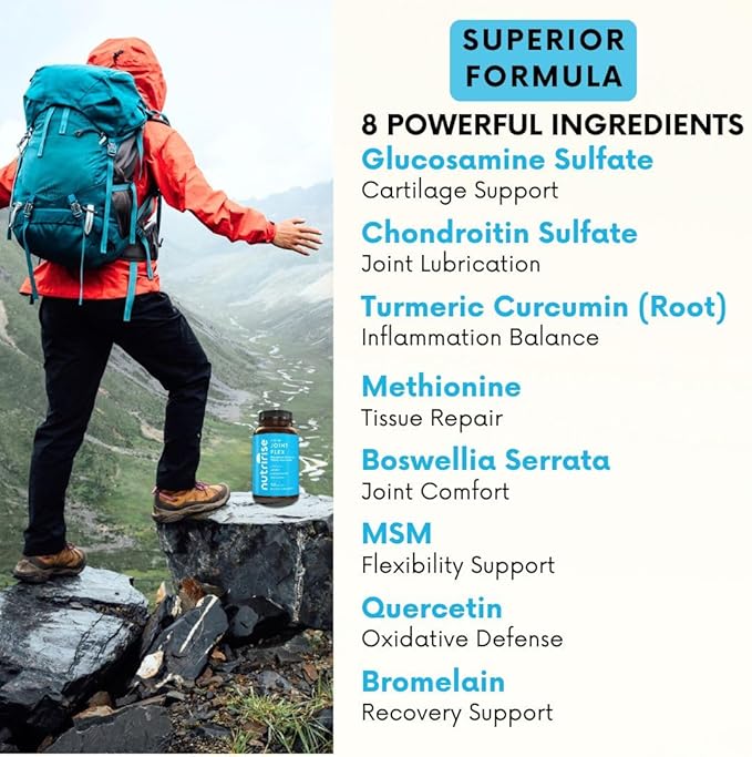 NutriRise Glucosamine Chondroitin Quercetin & MSM with Turmeric Curcumin 2100mg Triple Strength Joint Support Supplement for Women & Men with Boswellia & Bromelain, Gluten Free, Non GMO, 90 Count