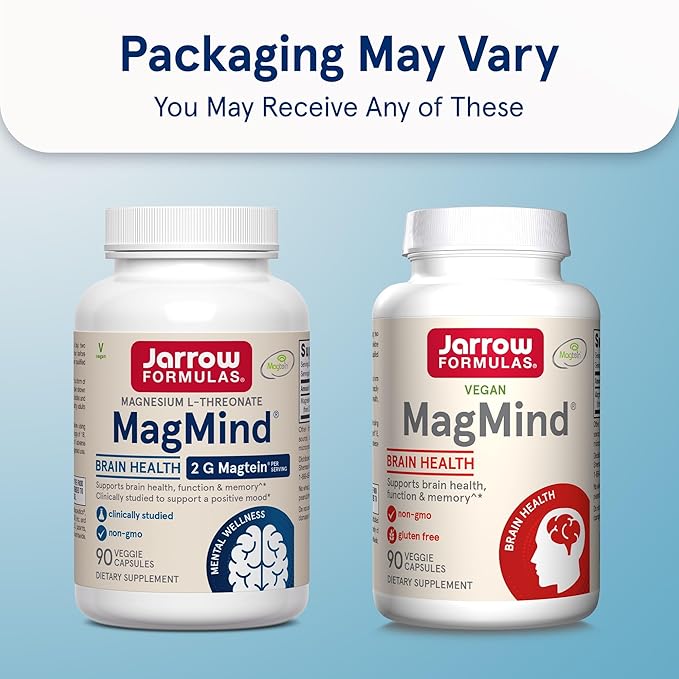 Jarrow Formulas Magnesium L-Threonate, MagMind Magtein Magnesium Supplement, Brain Supplements for Memory Support, 90 Veggie Capsules, Up to a 30 Day Supply