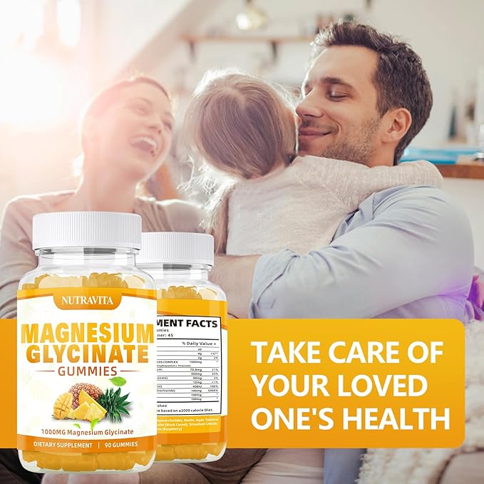 Magnesium Glycinate Gummies 1000mg with Magnesium L-Threonate,Chelated Magnesium Potassium Complex Supplement with VitD, B6, CoQ10, Calcium,Supports for Memory, Calm, Mood-180 Mango Pineapple Gummies