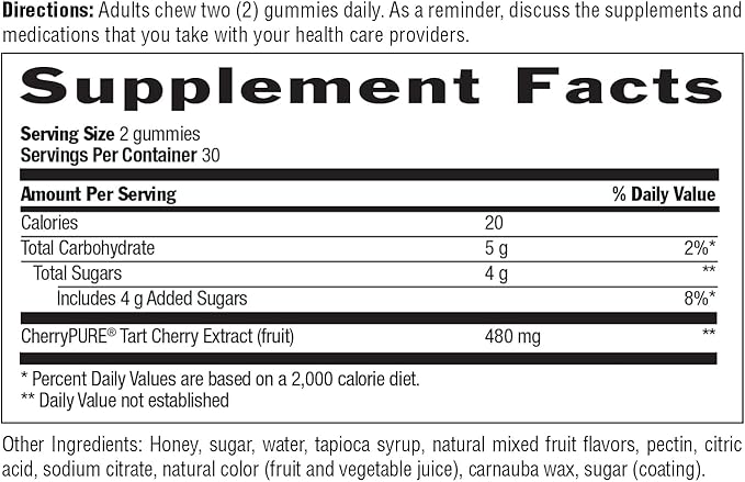 Country Life® Tart Cherry Honey Gummies - Non-GMO - Certified Gluten Free - Certified Vegetarian by AVA –to Support Muscle Recovery After Exercise***