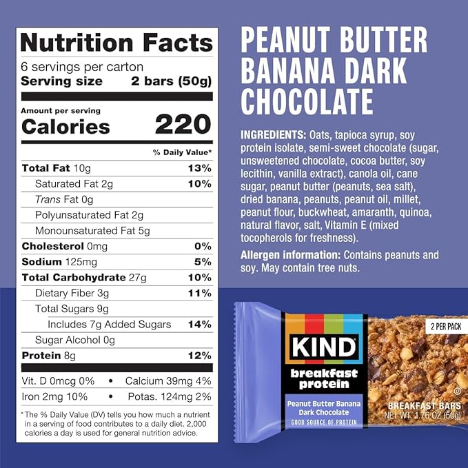 KIND PB Banana Dark Choc Protein Breakfast Bar 6 Count, 10.58 OZ