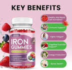 Iron Gummies with Multivitamin, Iron Supplement for Women & Men with Zinc, Vitamin B Complex & C, B12, Folate - Blood Builder & Energy Support for Adults & Kids - Mixed Berry Flavor, Vegan 60 Gummies