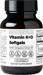 Santa Cruz Paleo Vitamin K2 + D3 Softgels, Daily Supplement with Organic Olive Oil, Includes Vitamin K1 & Two Forms of K2, Supports Heart & Bone Health, Gluten Free, Sugar Free, Paleo, Keto, 60 Count