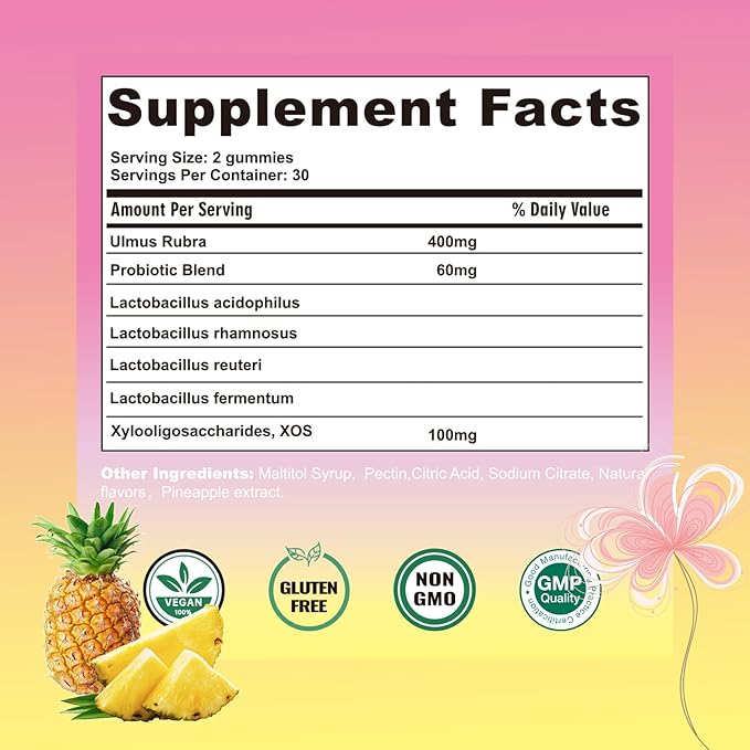 Women's Probiotics Slippery Elm Gummies,Her Juicy PH Balance,Vaginal Feminine Probiotics Pineapple Gummies,Digestive,Immune Health