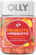 OLLY Probiotic + Prebiotic Gummy, Digestive Support and Gut Health, 500 Million CFUs, Fiber, Adult Chewable Supplement for Men and Women, Peach, 30 Day Supply - 30 Count