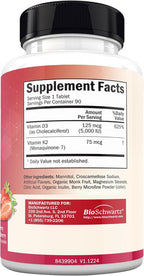 BioSchwartz Bariatric D3 K2 Dissolvable Tablets - 90 Cherry-Strawberry Tablets - Supports Bone Strength - Bariatric Vitamins for Women with Vitamin D3 5000 IU - Third Party Tested, 90 Servings