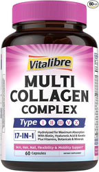 Collagen Peptides Capsules for Women & Men, Type I, II, III, V, X, Biotin, Hyaluronic Acid & Keratin, Vitamin C, Niacinamide, Turmeric & Ginger, Skin, Hair, Nail, Flexibility, 60 Count