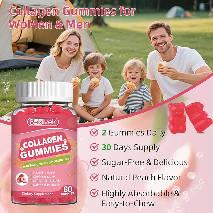 Collagen Gummies for Women & Men - Hydrolyzed Collagen Peptides Type I II III V X | 60 Cts with Biotin, Hyaluronic Acid & Vitamins C D B12 A E | Boost Skin Hair Nails, Bone, Digestive & Immune Health