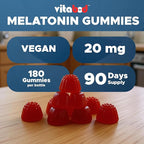 Vitabod Melatonin 20mg Gummies - 180 Count - Drug Free - Natural Strawberry Flavor - Vegetarian, Non-GMO, Gluten Free (3 Bottles)