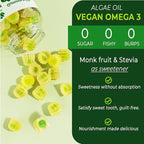 Omega 3 Gummies 2200mg from Algae Oil (DHA 640mg & EPA 290mg) for Women & Men, Vegan Omega 3 Fish Oil Alternative, w/CoQ10, Astaxanthin, Vitamin A, E, D3 for Brain, Eye, Antioxidant, Sugar Free, 1Pack