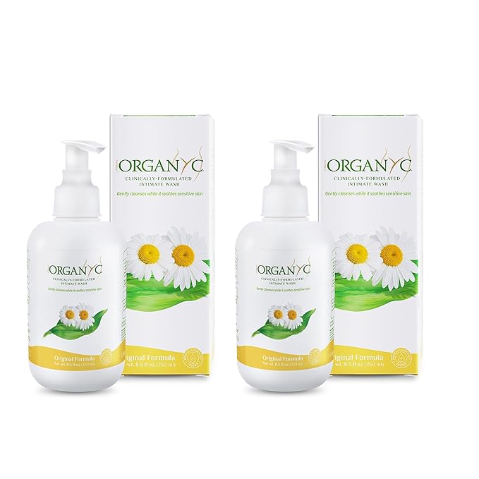 Organyc - Feminine Intimate Wash for Sensitive Skin - Free from Chlorine, Parabens, SLSSLES, and Synthetic Perfumes - 8.5 Fl Oz with Chamomile (2 Pack)