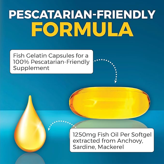 Viva Naturals Omega-3 Fish Oil, Triple Strength, 2500 mg, 60 Softgels – Re-Esterified Omega 3 Fatty Acids Including EPA, DHA, DPA - Pascatarian-Friendly