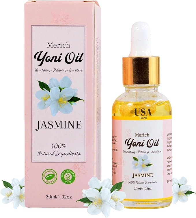 MERICH Natural Yoni Oil for Women | pH Balancing Vaginal Detox Oil, Jasmine | Rejuvenating Formula for Dark Spots & Ingrown Hair | Odor Eliminator & Gentle Cleansing Feminine Care | 1 oz