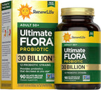 Renew Life Probiotic Adult 50 Plus Probiotic Capsules, Daily Supplement Supports Urinary, Digestive and Immune Health, L. Rhamnosus GG, Dairy, Soy and gluten-free, 30 Billion CFU, 90 Count