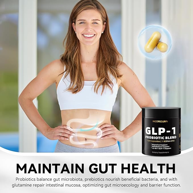 GLP-1 Support Probiotic Blend Capsules 120 Count - Glp1 Booster with Berberine, 1 Billion CFU, 5 Probiotic Strains - 1500mg Glp1 Blend Supplements, for Gut Health, Digestive Wellness Support