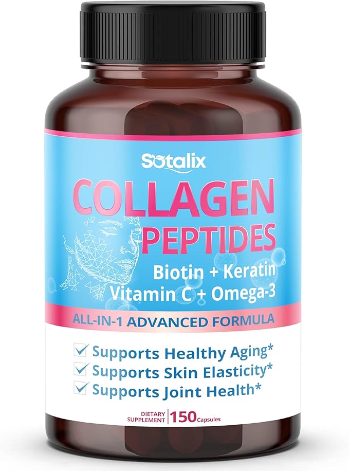 Collagen Peptides with Biotin + Keratin, Vitamin C + Omega 3 - Radiant Skin, Healthy Joint, Nails (150-day Supply)
