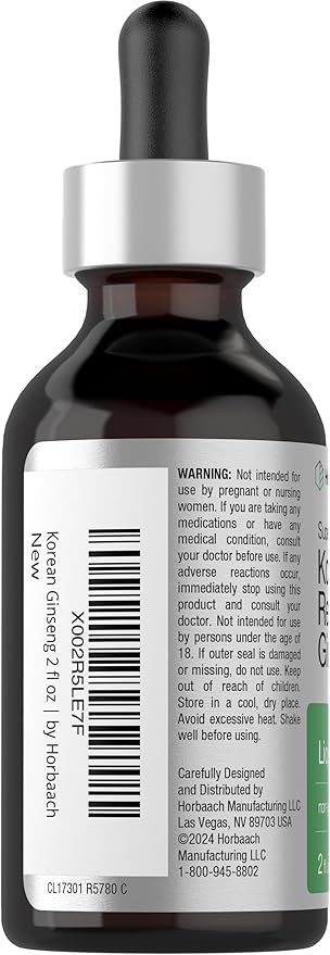 Horbäach Korean Red Ginseng | 2 fl oz Liquid Extract | Panax Ginseng | Vegetarian, Non-GMO, Gluten Free Supplement