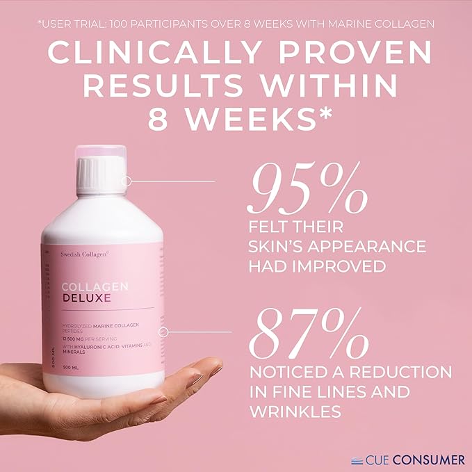 Swedish Collagen Deluxe | 12,500 mg Hydrolyzed Marine Collagen Liquid Supplement - 3 x 500 ml (1,500 ml in Total), 60 Day Supply | Hyaluronic Acid, Biotin & Vitamin C for Hair, Skin, Nails & Joints