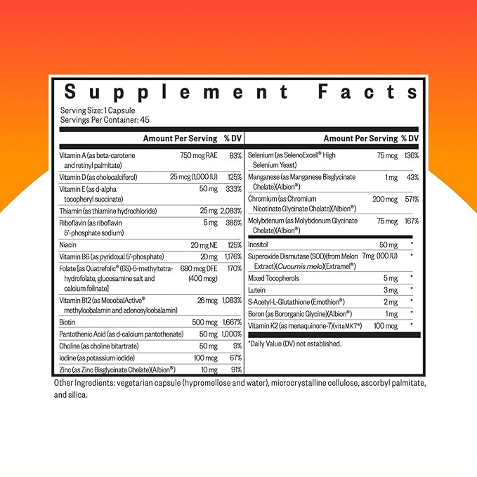 Seeking Health Multivitamin One - Supplement with Zinc, Vitamin B12, & Vitamin A - Magnesium-Free Formula - Multivitamin Supports Methylation & Healthy Aging - 45 Capsules