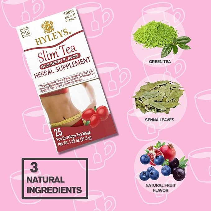 Hyleys Slim Tea Weight Loss Herbal Supplement with Goji Berry - Cleanse and Detox - 50 Tea Bags (6 Pack)