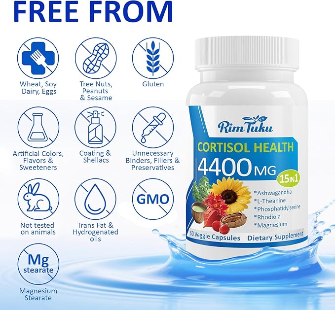 Cortisol Supplements for Women & Men -15-in-1 Cortisol Detox for Women, Cortisol Manager & Reducer with Ashwagandha, Rhodiola Rosea Supports Stress Relief, Adrenal Balance, 120 Capsules