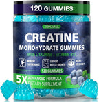 Creatine Gummies for Men & Women - Chewable Creatine Monohydrate Gummies with Taurine & Vitamin B12, 5g Creatine per Serving, Blueberry Flavor, Raspberry-Shaped - 120 Count