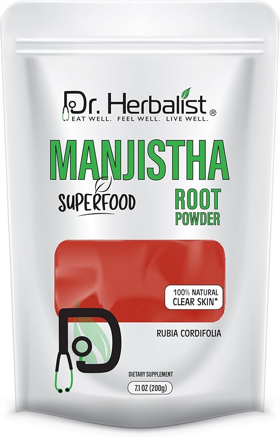 Dr. Herbalist Manjistha Root Powder (200g) - 100% Natural Indian Madder for Skin, Hair & Wellness, Vegan, Promotes Radiant Complexion & Healthy Hair