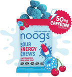 Noogs Sour Energy Chews, Poolside Pop Caffeinated Electrolyte Energy Gummies, 50mg Green Tea Caffeine, Popsicle Flavored Alternative to Running Gels, Vegan & Gluten Free, 12 Pack