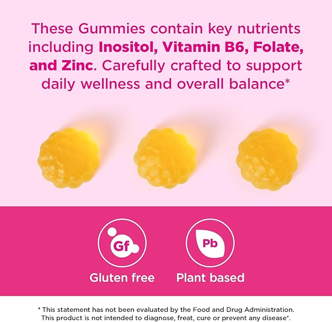 AromPCOSLife Inositol Gummies for Women, 60 Count, Myo-Inositol Supplement with Folate & Vitamins B6 & B12, Supports Daily Wellness, Orange Flavor