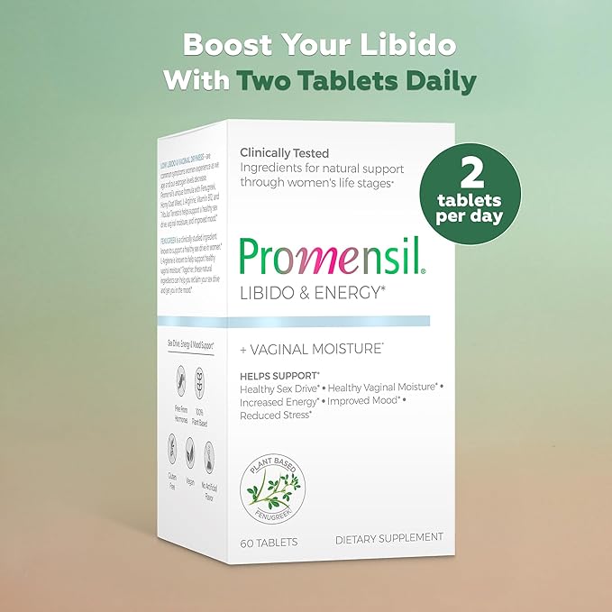 Promensil Libido & Energy - Libido Booster for Women, Sexual Health Support for Women with Low Estrogen, Fenugreek, Horny Goat Weed & Vitamins for Menopause, Clinically Proven - 30 Day Supply