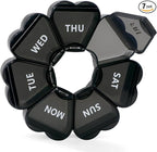Pill Organizer Weekly - Cute Medicine Pill Organizer 7 Day, Large Daily Pill Box for Travel, SHIJOINYU Pill Dispenser Case 1 Time a Day for Medication/Supplement/Fish Oil (Black)