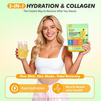 Electrolyte Collagen Powder Packets, 10g Collagen Protein Drink Mix for Hydration Recovery, Zero Sugar 2-in-1 Post Workout Rehydration, Joint Skin Muscle Support, 5 Vitamins, Lemon Lime