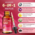 Liposomal NAD Supplement - 1200mg NAD+ Liquid Drops for Women & Men with Nicotinamide, Resveratrol, Quercetin, TMG, Black Pepper Extract - Brain & Cellular Mitochondrial Health, Anti-Aging, Longevity