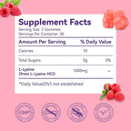 L-Lysine 1000mg Gummies, Chewable Lysine Supplement for Adults, Lysine Gummies for Lip Health, Immune Support- Vegan, Gluten-Free, Sugar-Free, 60 Counts