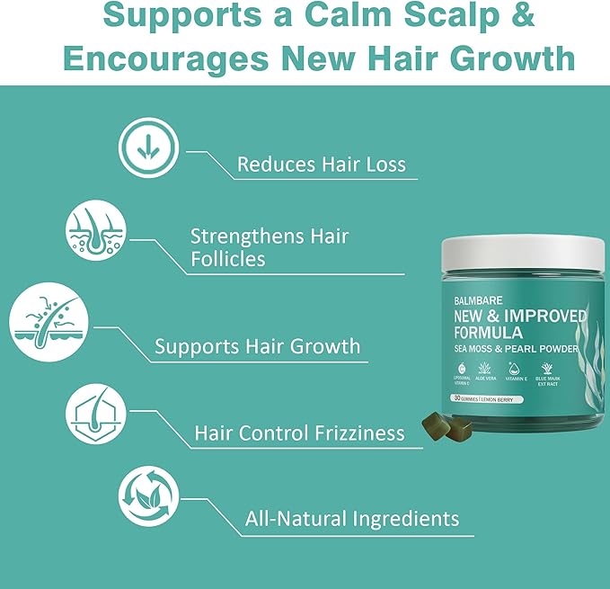 Revive Hair Gummies - Sea Moss Gummies with Hair, Skin & Nails Vitamins with Seamoss, Pearl Powder, Vitamin E, Aloe Vera, Liposomal Vitamin C, 30 Count
