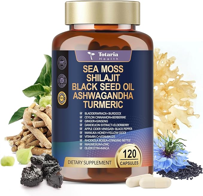 Totaria 25-in-1 Sea Moss Capsules, 120 Capsules per Bottle, 2 Bottles