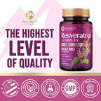 100% Natural Resveratrol 1800mg - 3X Strength Trans-Resveratrol Pills for Heart Health, Best Resveratrol Supplements, Potent Polyphenols Antioxidant Complex, Non-GMO, Bottled in USA - 60 Capsules