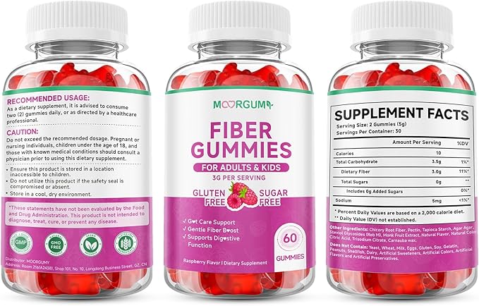 Fiber Gummies for Digestive Health & Regularity, Sugar-Free High Fiber Supplement for Adults & Kids, Soluble Dietary Fiber, Vegan Fiber Supplements for Men & Women, 120 Count