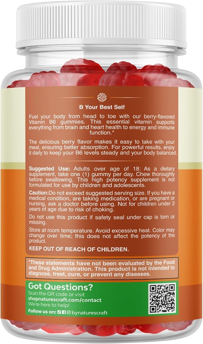 Potent Vitamin B6 Gummies for Adults - Vitamin B6 50mg Per Serving Gummy Vitamins for Women and Men for Immune Nerve and Mood Support - Vegan Kosher B6 Vitamins Gummies for Women and Men - 60 count