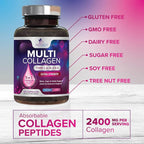 Multi Collagen Pills 2400 mg Per Serving - Advanced Types I, II, III, V, X - Hydrolyzed Multi Collagen Peptides Pills Supplement for Women & Men - Hair, Skin, & Nail Support Supplements - 120 Capsules