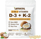 2-in-1 Vitamin D3 K2 Supplement Softgel, Vitamin D3 5000 IU and Vitamin K2 100 mcg, K2 MK7 with D3 Vitamin Supplement Support Immune, Heart, Joint, Teeth & Bone Health