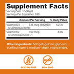 Doctor's Best Vitamin D3 5,000 IU + K2 MK-7 100 mcg, Supports Bone, Teeth & Muscle Health, and Heart Health, Non-GMO, Gluten Free, 180 Softgels