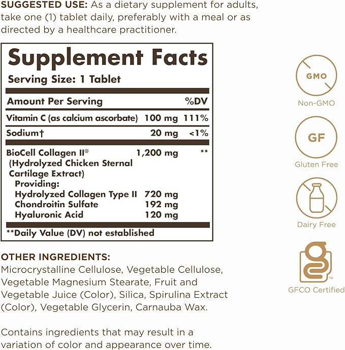 Solgar Collagen Hyaluronic Acid Complex - 30 Tablets, Pack of 2 - Non-GMO, Gluten Free, Dairy Free - 60 Total Servings