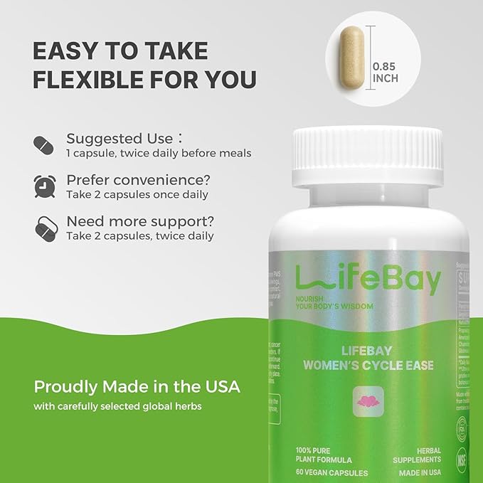 Women’s Cycle Ease – PMS and Menstrual Support Inspired by Chinese Herbal Wisdom for Hormonal Balance & Monthly Cycle Comfort – with Dong Quai & Notoginseng – Made in USA – 60 Vegan Capsules