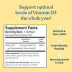 Better Way Health Vitamin D3 5000 IU – High Potency Softgel Vitamin D Supplement for Immune & Bone Health – Non-GMO, Dairy-Free, 120 Softgels
